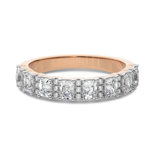 1 CT. Emerald and Round Lab Created Diamond Wedding Band