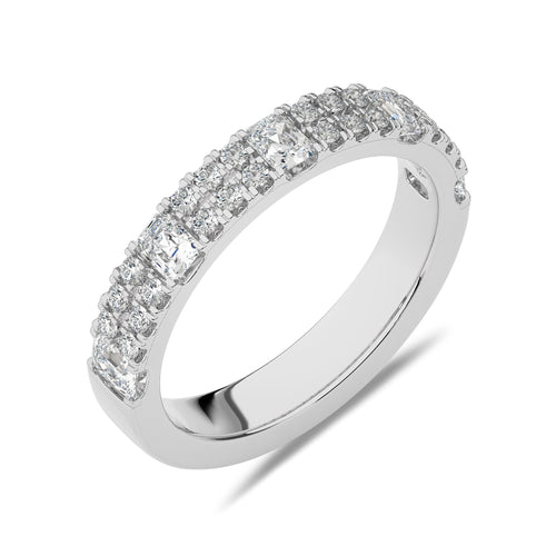 1 CT. Emerald and Round Lab Created Diamond Half Eternity Band