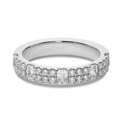 1 CT. Emerald and Round Lab Created Diamond Half Eternity Band