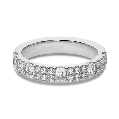 1 CT. Emerald and Round Lab Created Diamond Half Eternity Band