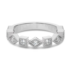 3/8 CT.Princess and Round Natural Diamond stackable Wedding Band