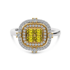 Fancy Yellow 3/4 CT. Round and Radiant Cut Natural Diamond Ring