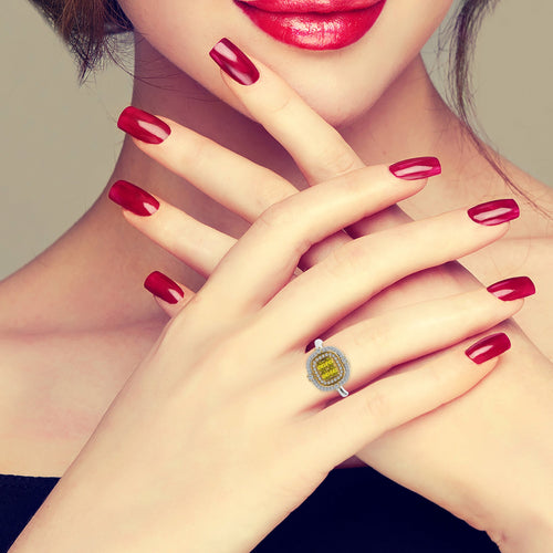 3/4 CT. Fancy Yellow Round and Radiant Cut Natural Diamond Ring