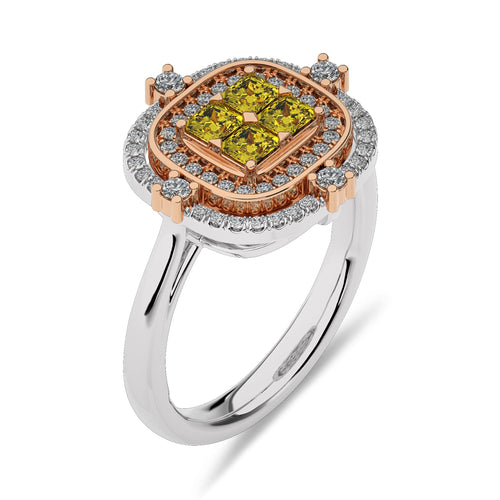 3/4 CT. Fancy Yellow Round and Radiant Cut Natural Diamond Ring