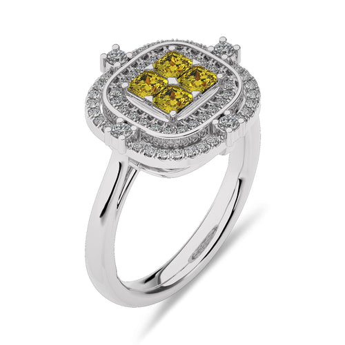 3/4 CT. Fancy Yellow Round and Radiant Cut Natural Diamond Ring