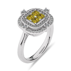 3/4 CT. Fancy Yellow Round and Radiant Cut Natural Diamond Ring