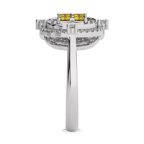 3/4 CT. Fancy Yellow Round and Radiant Cut Natural Diamond Ring