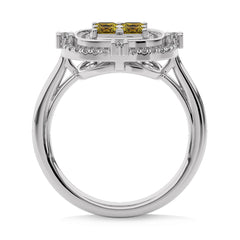 3/4 CT. Fancy Yellow Round and Radiant Cut Natural Diamond Ring