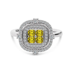 3/4 CT. Fancy Yellow Round and Radiant Cut Natural Diamond Ring