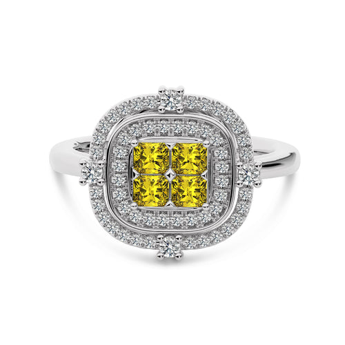 3/4 CT. Fancy Yellow Round and Radiant Cut Natural Diamond Ring