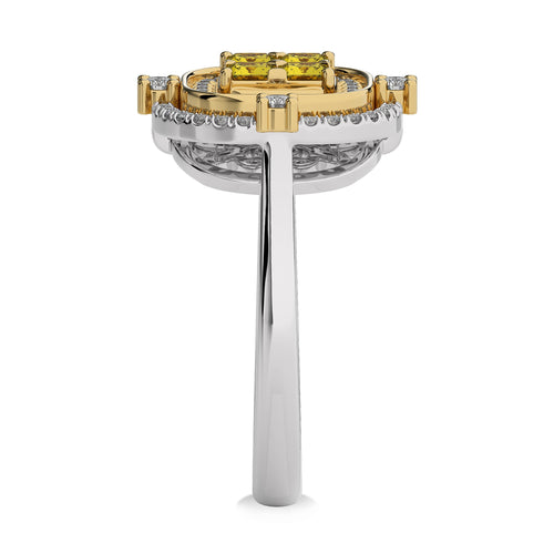 3/4 CT. Fancy Yellow Round and Radiant Cut Natural Diamond Ring
