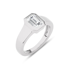 1 1/2 CT. Emerald Cut Bezel Set Lab Created Diamond Engagement Ring