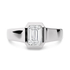 1 1/2 CT. Emerald Cut Bezel Set Lab Created Diamond Engagement Ring