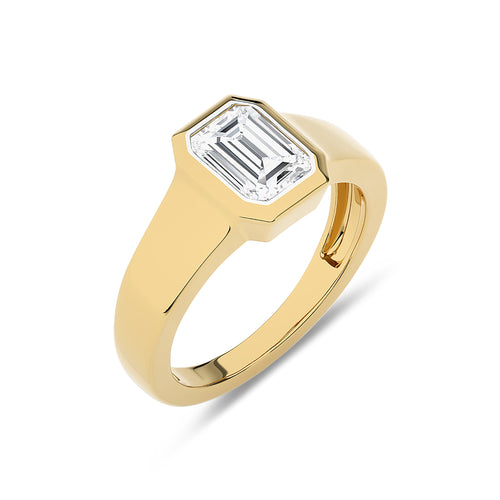 1 1/2 CT. Emerald Cut Bezel Set Natural Diamond Engagement Ring