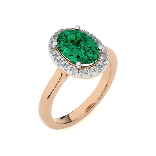Delicate Oval  Emerald and Natural Diamond Halo Engagement Ring