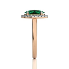 Delicate Oval  Emerald and Natural Diamond Halo Engagement Ring.