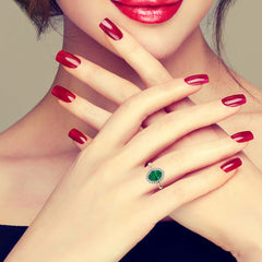 Delicate Oval  Emerald and Natural Diamond Halo Engagement Ring.