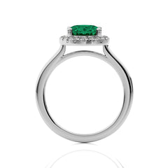 Delicate Oval  Emerald and Natural Diamond Halo Engagement Ring.