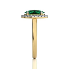 Delicate Oval  Emerald and Natural Diamond Halo Engagement Ring.