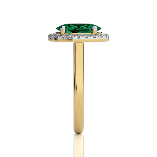 Delicate Oval  Emerald and Natural Diamond Halo Engagement Ring.