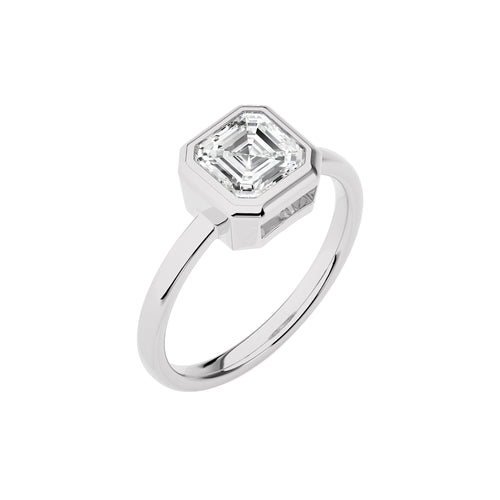 1 1/2 CT. Bespoke Asscher Set Round Natural Diamond Engagement Ring