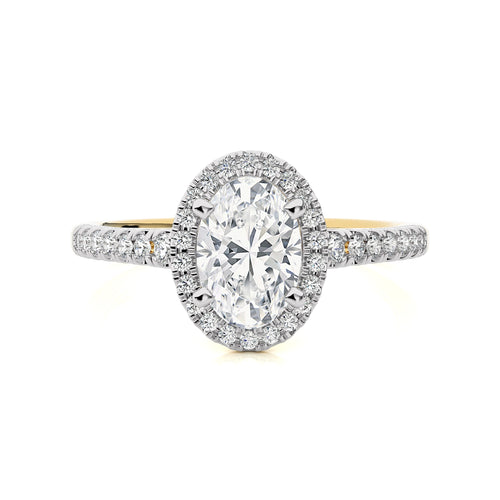 1 3/4 CT.  Oval Floating Halo Natural Diamond Engagement ring
