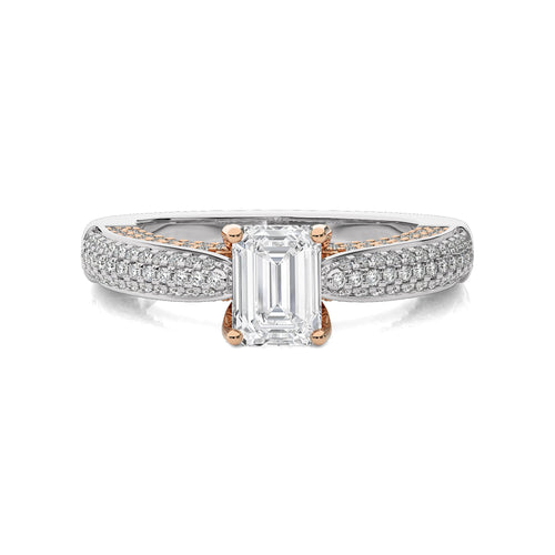 2 1/4 CT. Astral Unity Emerald Cut and Round Natural Diamond Engagement Ring