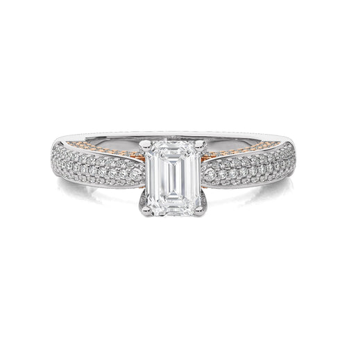 Astral Unity Emerald Cut and Round Lab Created Diamond Engagement Ring