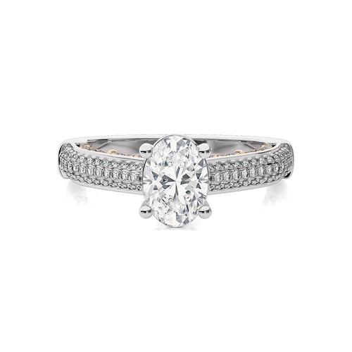 Lunar Embrace Oval and Round Diamond Engagement Ring