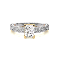 Lunar Embrace Emerald Cut and Round Diamond Engagement Ring