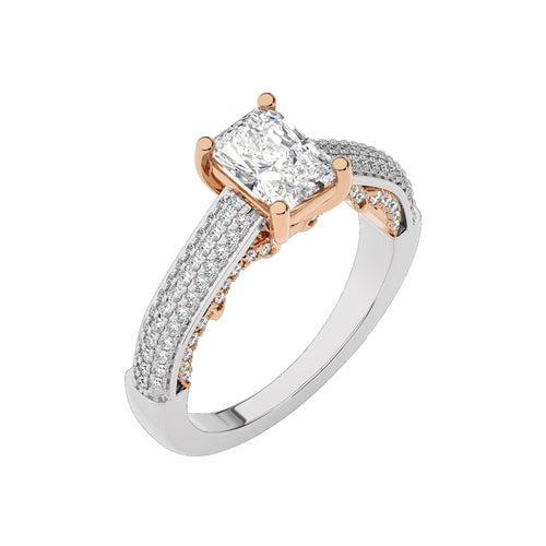Lunar Embrace Emerald Cut and Round Diamond Engagement Ring