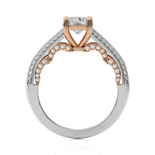 Lunar Embrace Emerald Cut and Round Diamond Engagement Ring
