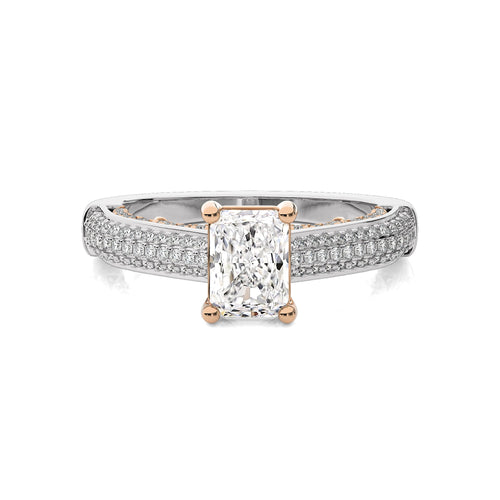 Lunar Embrace Emerald Cut and Round Lab Created Diamond Engagement Ring