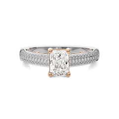 Lunar Embrace Emerald Cut and Round Diamond Engagement Ring