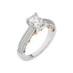 Lunar Embrace Emerald Cut and Round Diamond Engagement Ring