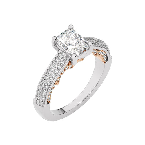 Lunar Embrace Emerald Cut and Round Diamond Engagement Ring