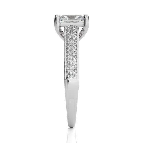 Lunar Embrace Emerald Cut and Round Diamond Engagement Ring