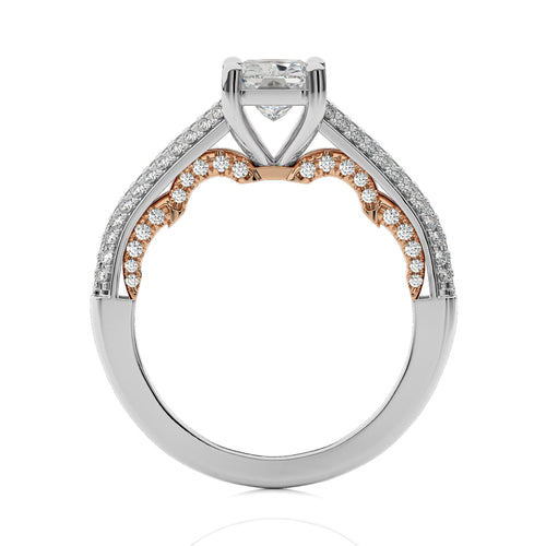 Lunar Embrace Emerald Cut and Round Diamond Engagement Ring