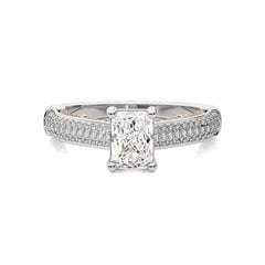Lunar Embrace Emerald Cut and Round Diamond Engagement Ring