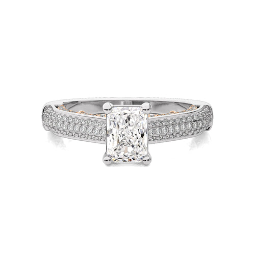 Lunar Embrace Emerald Cut and Round Diamond Engagement Ring