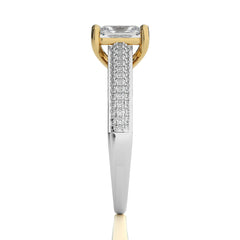 Lunar Embrace Emerald Cut and Round Diamond Engagement Ring
