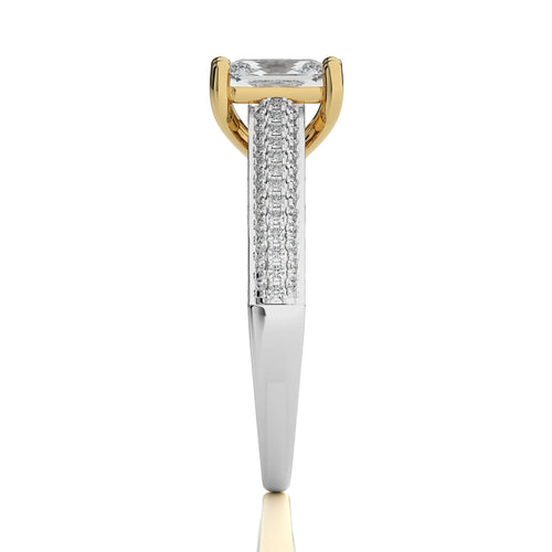 Lunar Embrace Emerald Cut and Round Diamond Engagement Ring