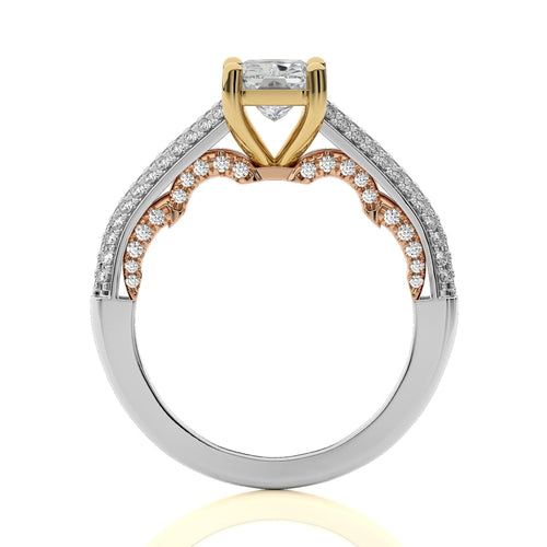 Lunar Embrace Emerald Cut and Round Diamond Engagement Ring