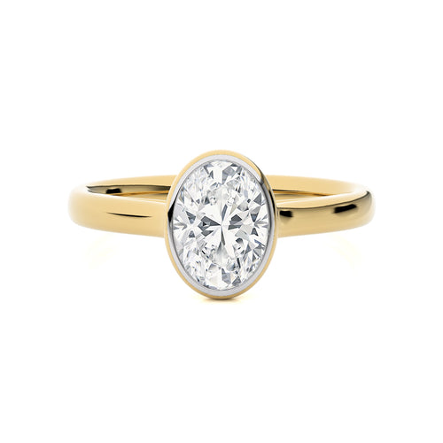 1 1/2 CT. Graceful Horizon Oval Bezel Set Natural Diamond Engagement Ring