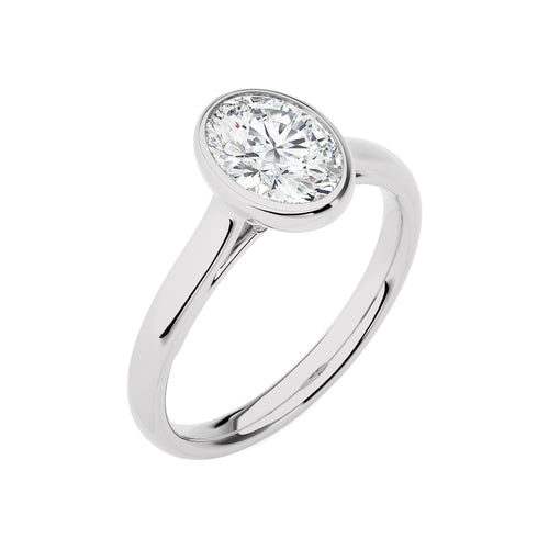 Graceful Horizon Oval Bezel Set Lab Created Diamond Engagement Ring