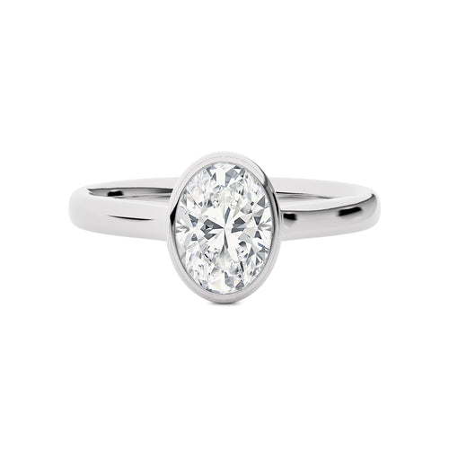 Graceful Horizon Oval Bezel Set Lab Created Diamond Engagement Ring