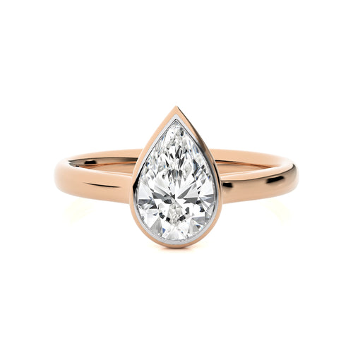1 1/2 CT. Graceful Horizon Pear Bezel Set Natural Diamond Engagement Ring