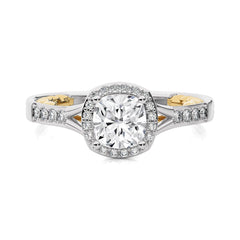 Split Bliss Cushion Diamond Halo Engagement Ring