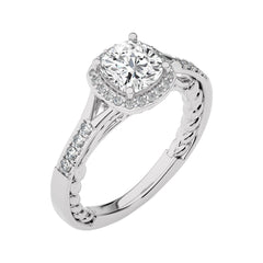 Split Bliss Cushion Diamond Halo Engagement Ring