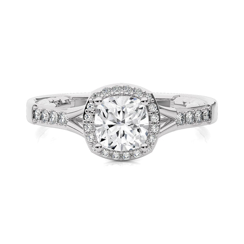 Split Bliss Cushion Lab Created Diamond Halo Engagement Ring